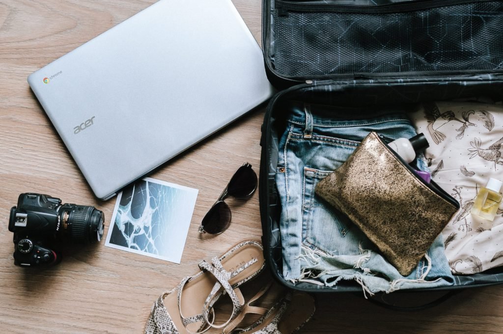 Travel blogger suitcase
