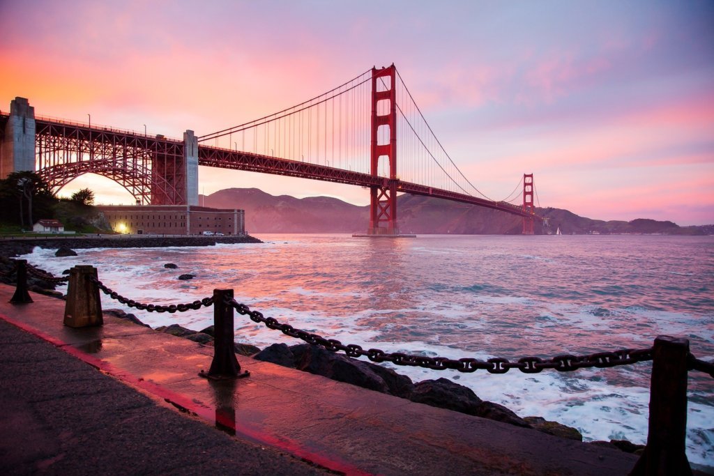 Golden Gate Bridge at sunset on the ultimate california travel guide